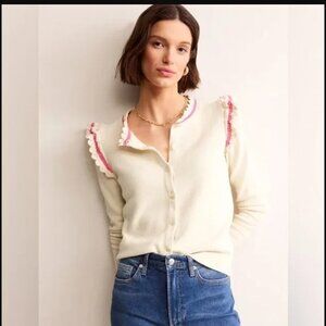 Boden Crochet Frill Detail Cardigan - Pink and Ivory